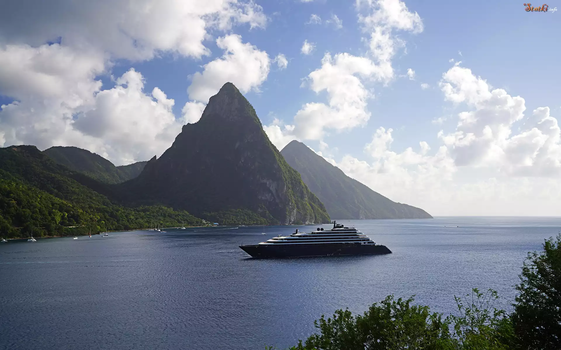 Saint Lucia, Góry, Gros Piton, Skały, Morze Karaibskie, Statek