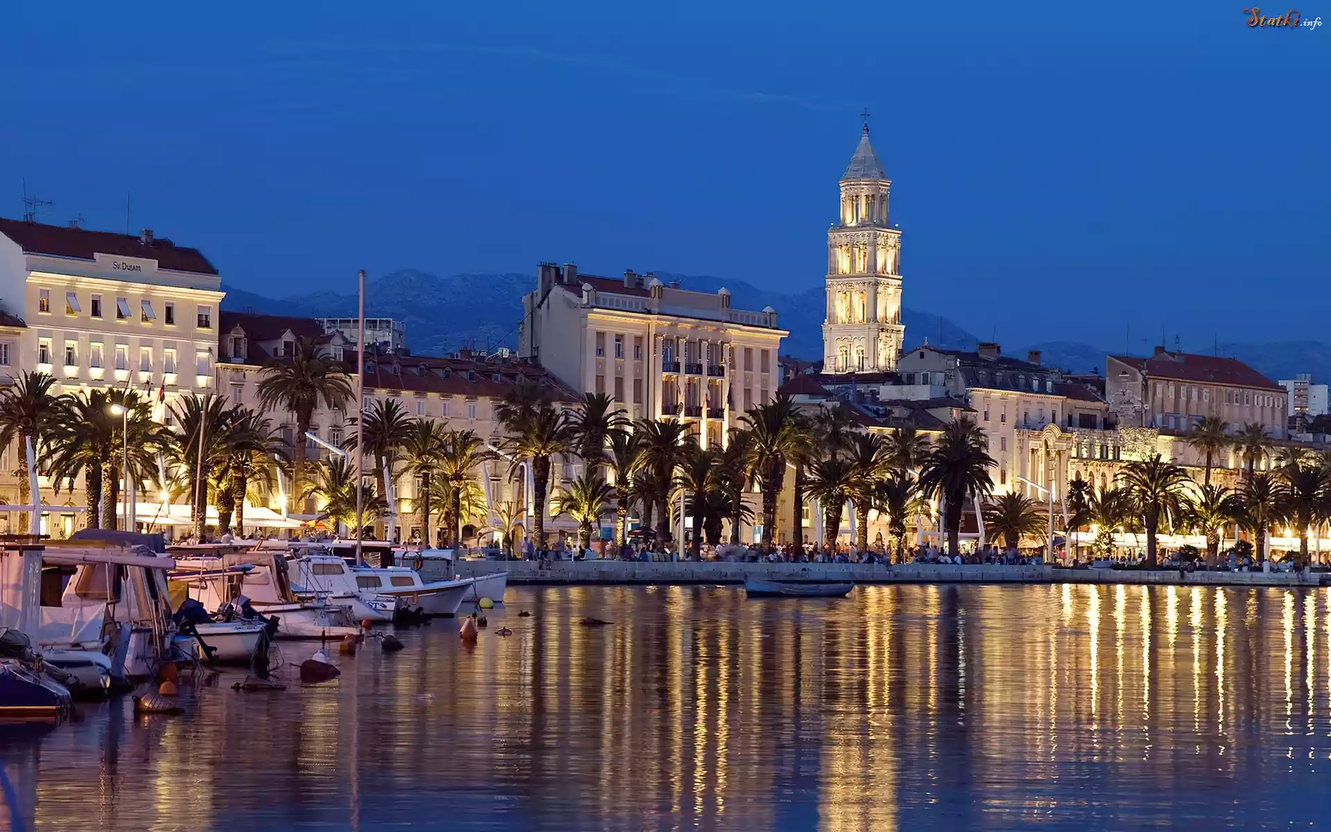 Split, Panorama, Miasta, Wieczór, Nabrzeże, Jachty